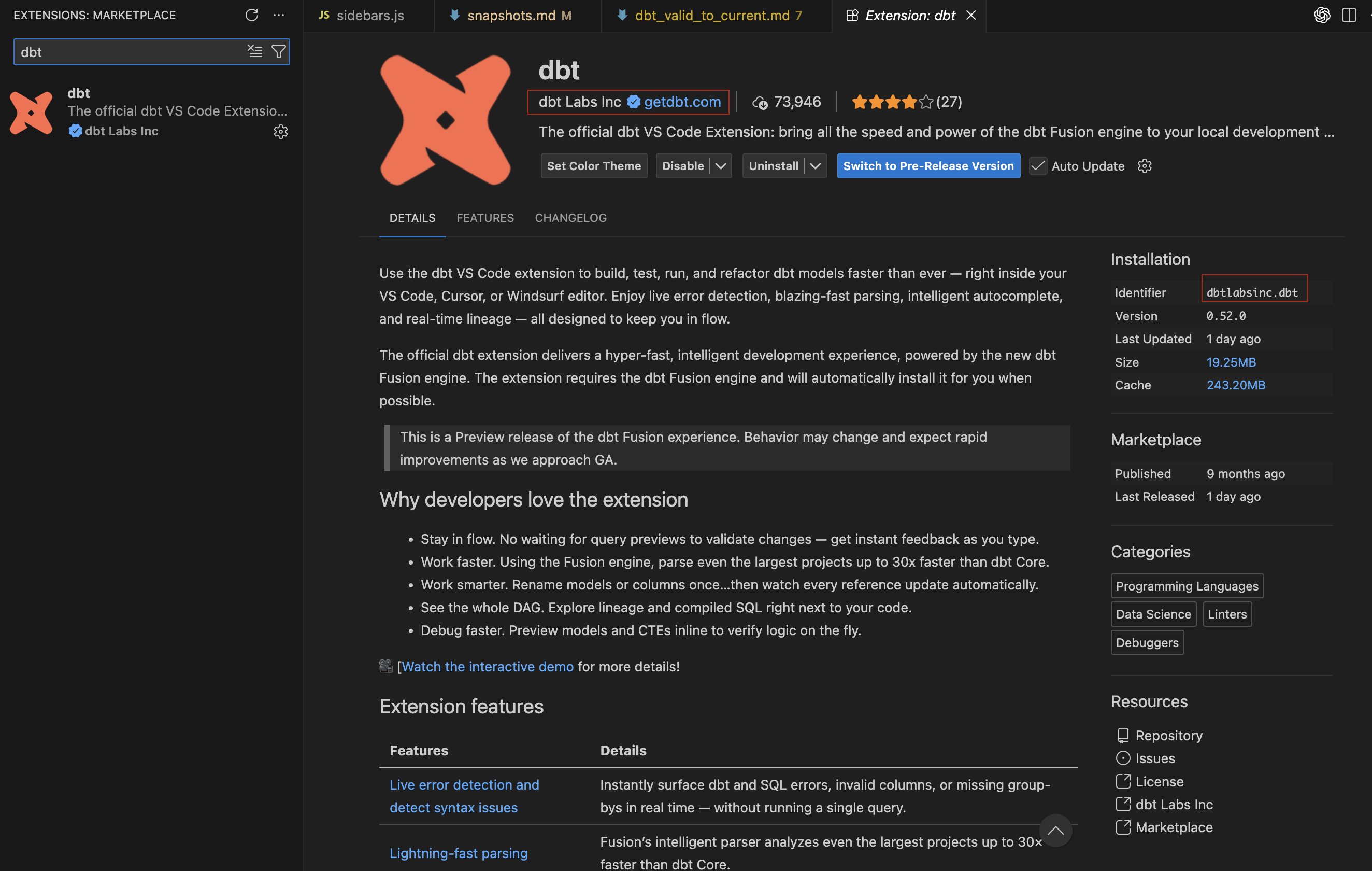 Search for the extension